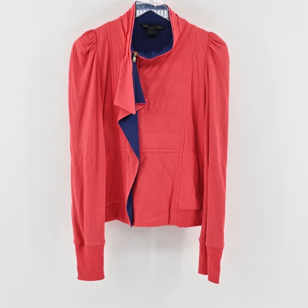 Marc by Marc Jacobs Quilted Moto Jacket Womens Size L Coral Pink Blue Soft Lined